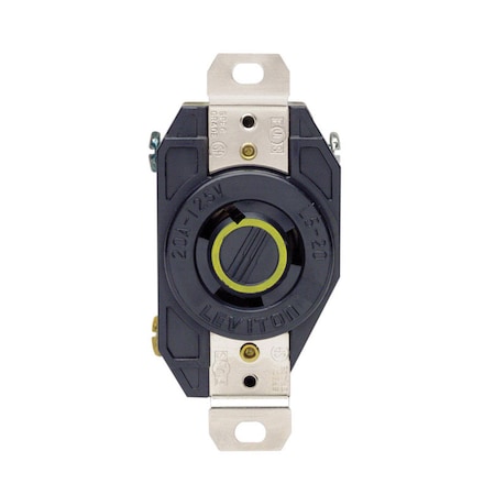 Leviton Locking Receptacle, L5-20R, 20 A, 125V AC, 2 Pole, Flush Mount, Screw Terminals, Black 02310-00D